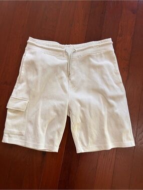 Lefties White Cargo Sweat Shorts Men's L (32) Cotton Blend Fleece-Back Jogger